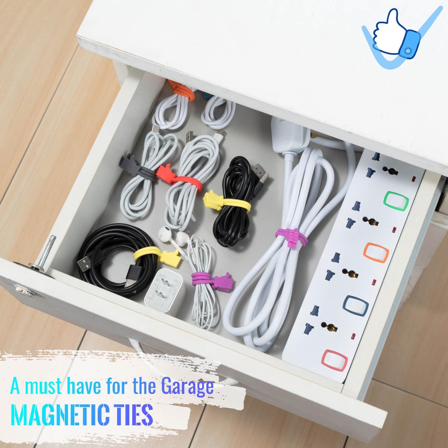 Reusable Magnetic Cable Ties Thumbs-up Magnetic Twist Ties for Cord Cable Organizer and Bundling, Can Be Use in Home Office School Outdoor