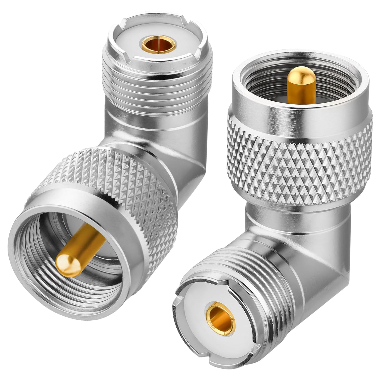 RFAdapter PL259 Right Angle, 2 Pack UHF Male to Female Coax Connector Adapter, 90 Degree L-Shape Coaxial Connector for Coaxial Cable,CB, Ham Radio