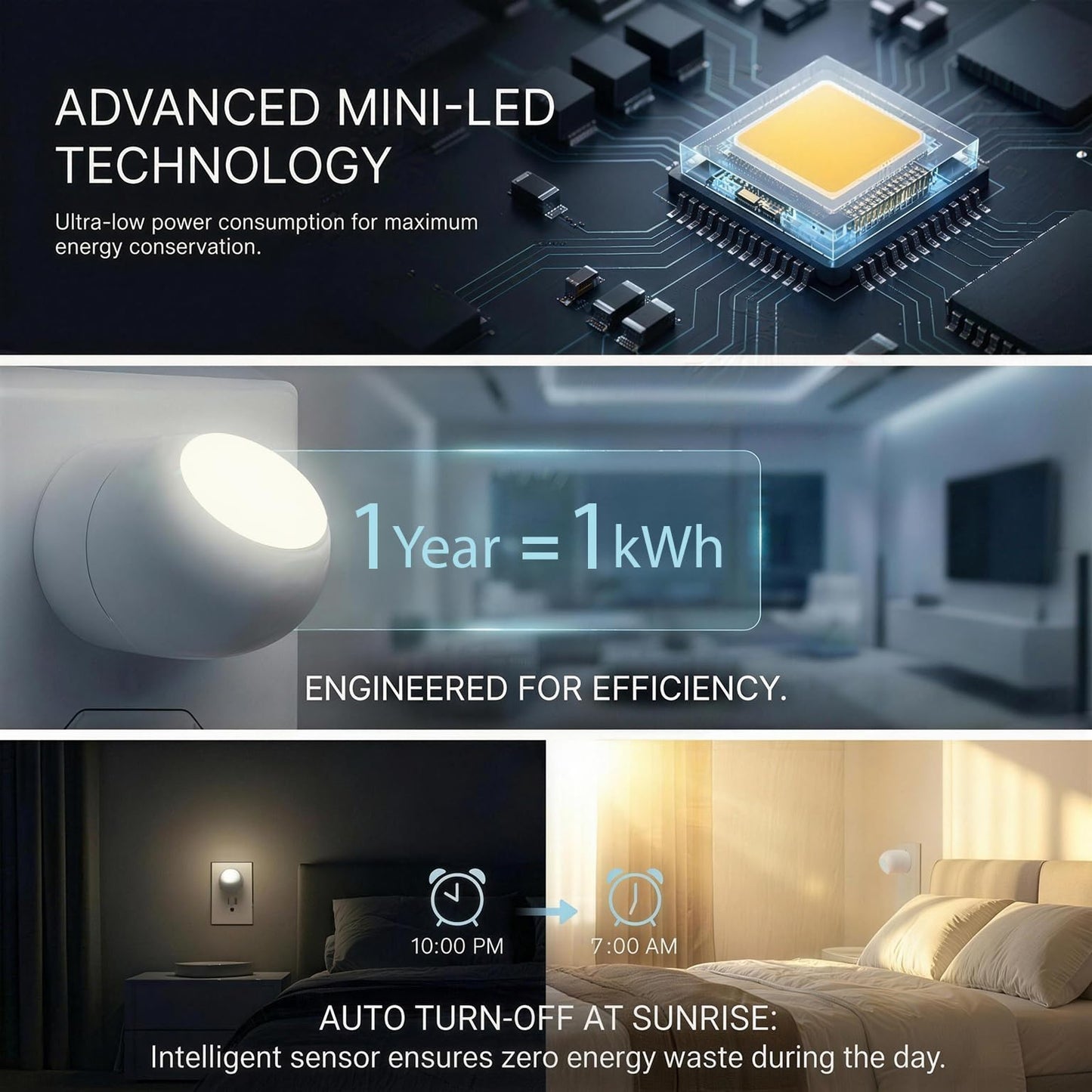 Mini LED Night Light Plug-in Smart Sensor Directional Lamp with 360° Rotating Head Auto Dusk to Dawn Lighting Energy Saving Pet Friendly Wall Light