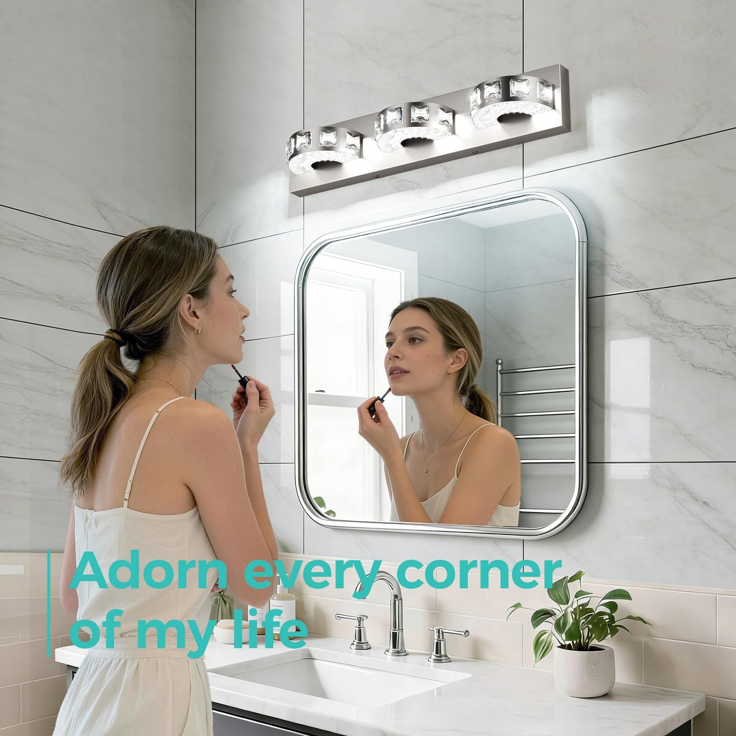 LED Modern Bathroom Vanity Light Fixtures (3-Light, 24W, 21.6-Inch), Brushed Nickel Bathroom Wall Lighting Fixtures Over Mirror (Cool White 5500K)