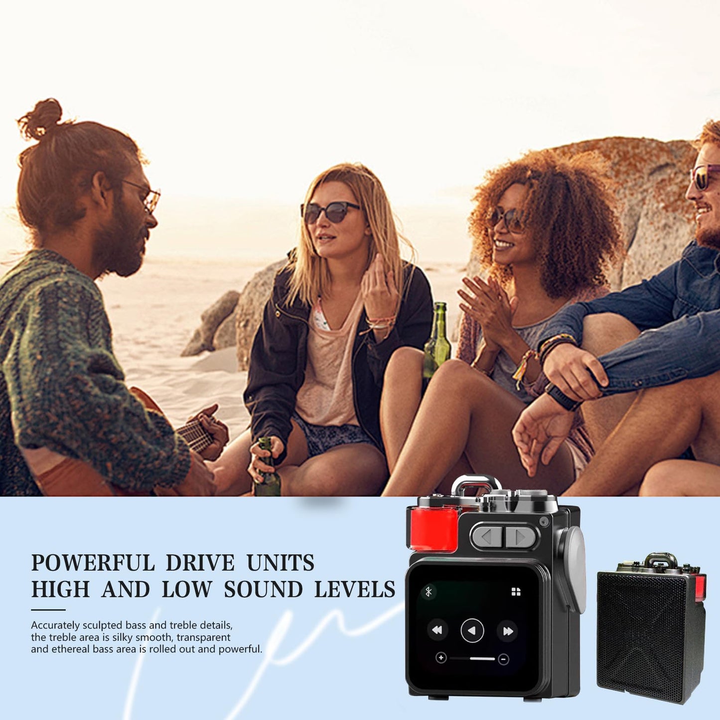 bosta Portable Bluetooth Speaker with Touch Screen, Wireless Stereo Pairing, Wild Mini Rugged Travel Outdoor Speaker, Metal Wild Cool Look, for Travel
