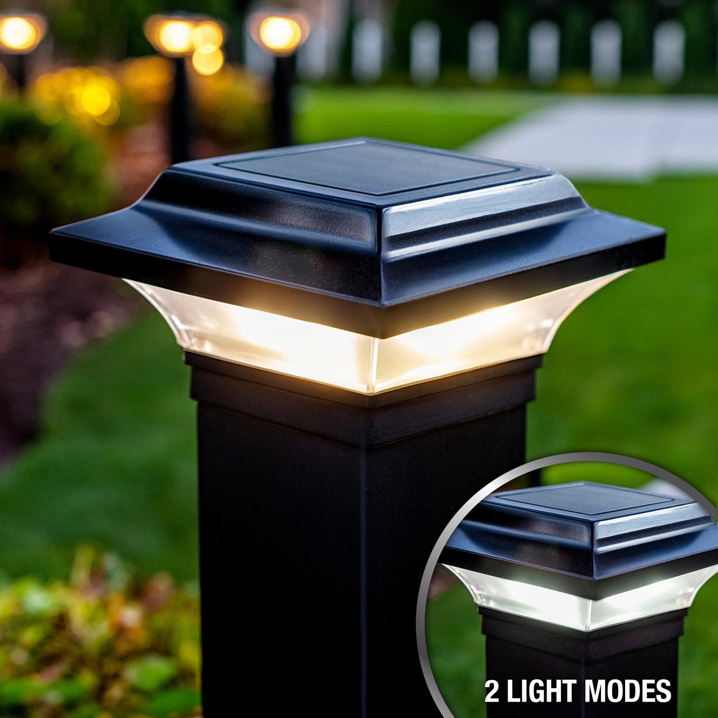 Classy Caps 2x2 Imperial Solar Post Cap - Fits 2"x2", 2.25"x2.25", and 2.5"x2.5" Deck & Fence Posts - Warm & Cool Light Modes - Black Cast Aluminum