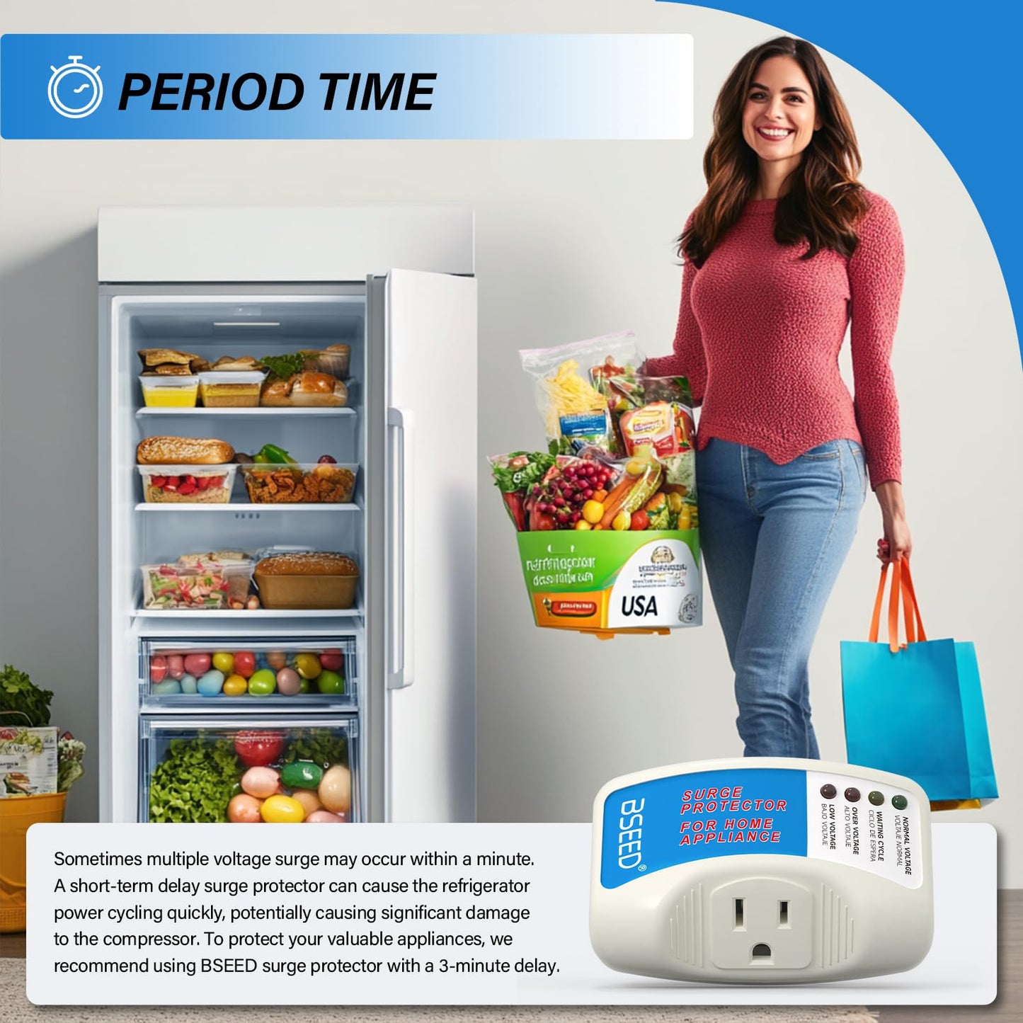 BSEED Surge Protector for Refrigerator, Single Outlet Surge Protector Plug in for Home Appliance Multi Function Plug with Protection Wall Mount Power