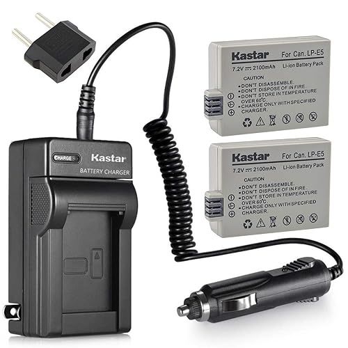 Kastar Battery (2-Pack) and Charger Kit for LP-E5, LC-E5E Work with Canon EOS 450D, 500D, 1000D, Kiss F, Kiss X2, Kiss X3, Rebel XS, Rebel XSi, Rebel