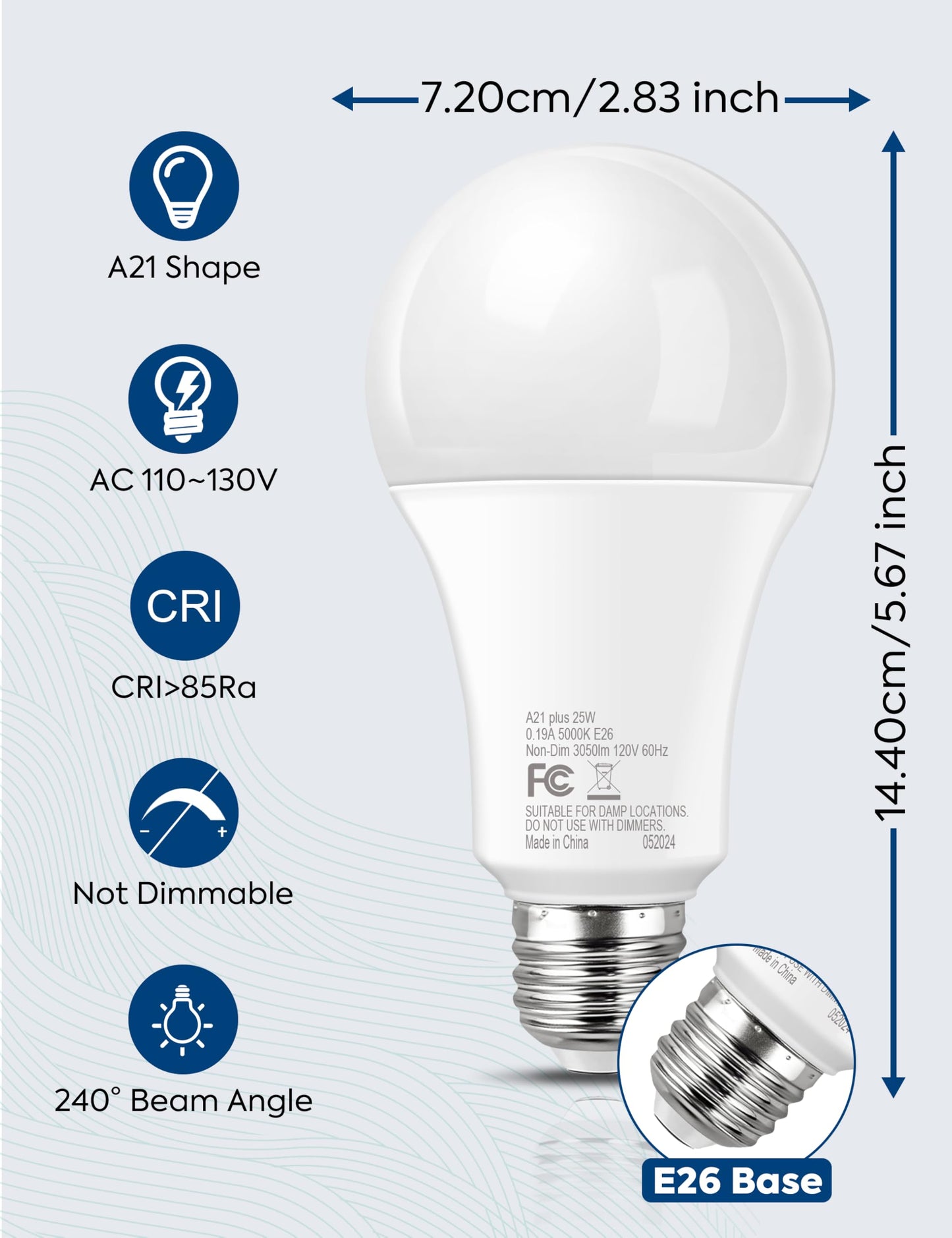 Nouscan 200-250W Equivalent LED Light Bulbs Daylight 5000K, 2 Pack, Non-Dim