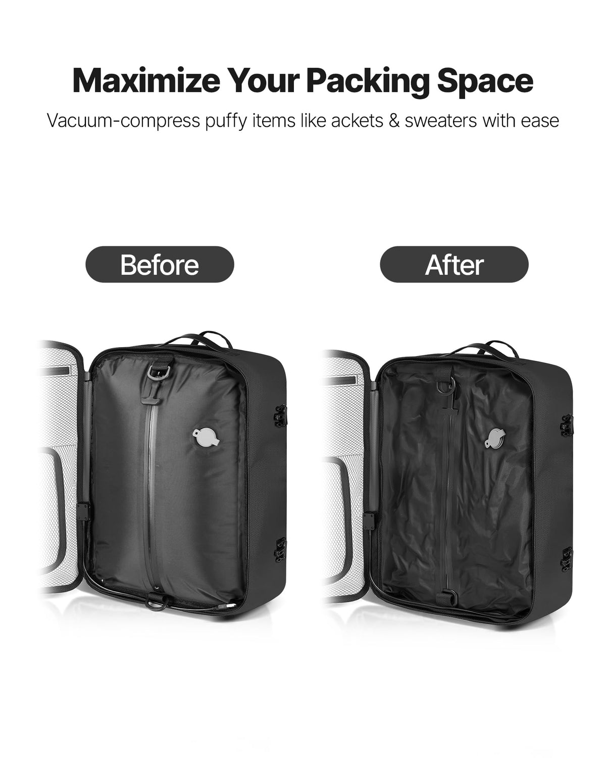 VEVOR Vacuum Travel Backpack, 35L, Vacuum Seal Compression Travel Backpack with Air Pump, Multiple Pockets & Compartments, Water-Resistant Carry-On
