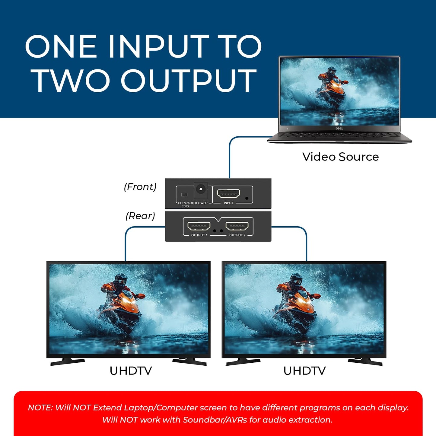 OREI HDMI Splitter 1 in 2 Out - For TV Mirror Only - Not for Multi Monitors, No HDCP bypass, USB Powered, No Adapter Included,1080P@60Hz & 4K@30Hz