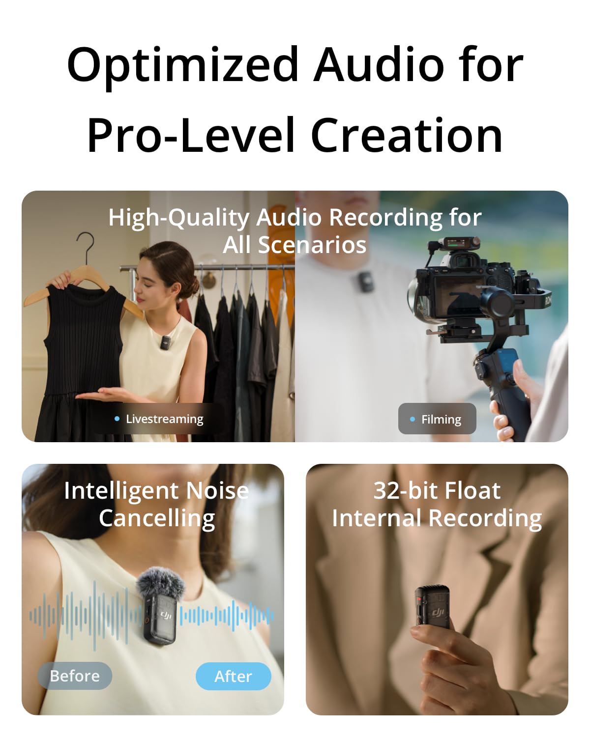DJI Mic 2 (2 TX + 1 RX + Charging Case), Wireless Lavalier Microphone, Intelligent Noise Cancelling, 32-bit Float Internal Recording, 820 ft.(250m)