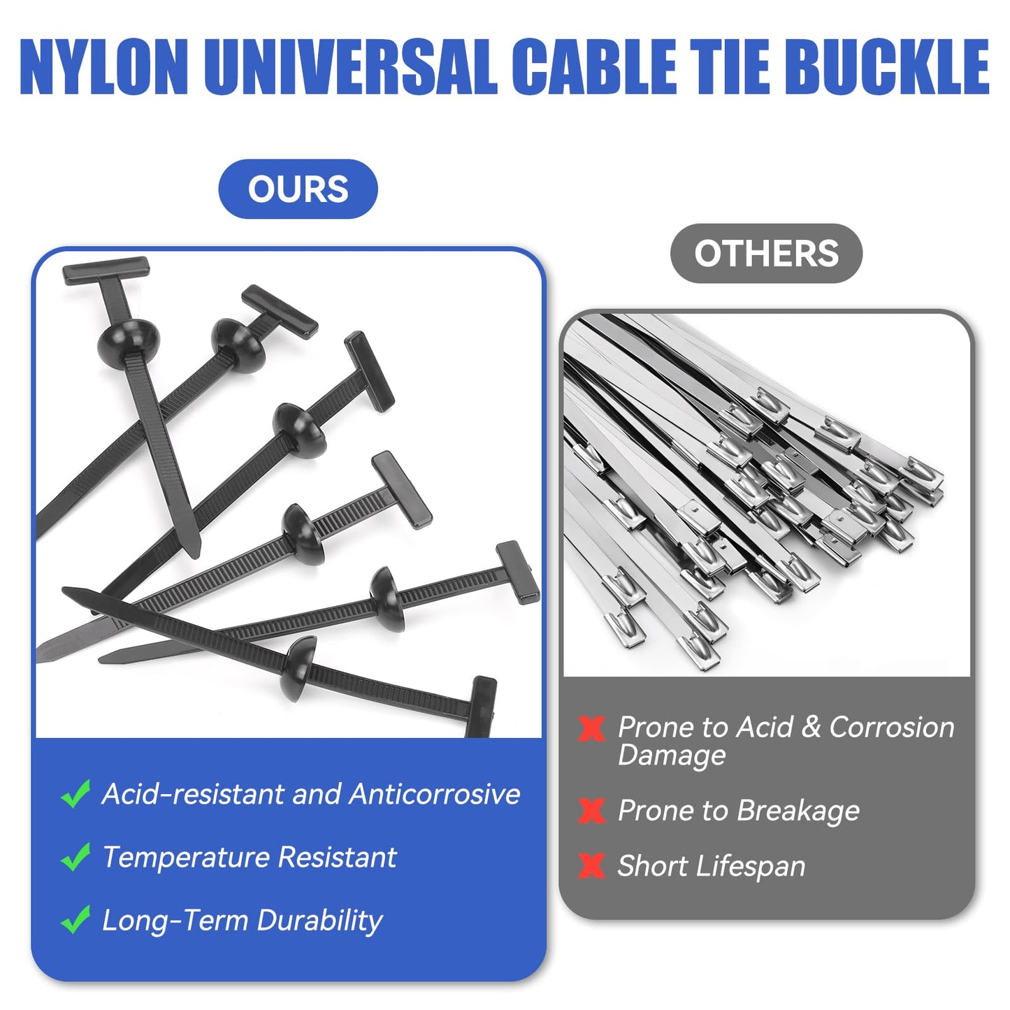 Nylon Universal Cable Tie Buckles, Heavy Duty & Self-Locking Buckle Cable Ties, UV-Resistant Zip Ties for Bundling, Car & Daily Home Repair (150)