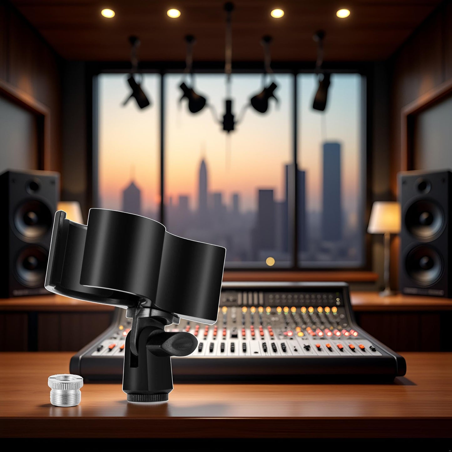 Black Adjustable Microphone Holder Clip, Plastic Spring Mic Clip, Microphone Stand Outer Diameter Between 32mm to 60mm with 5/8" to 3/8" Screw
