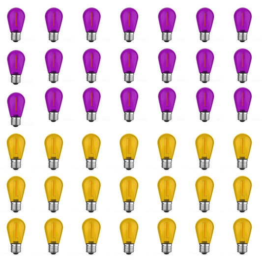 GvvooHome S14 Orange & Purple Replacement Bulbs for Patio Lights, 42 Pack