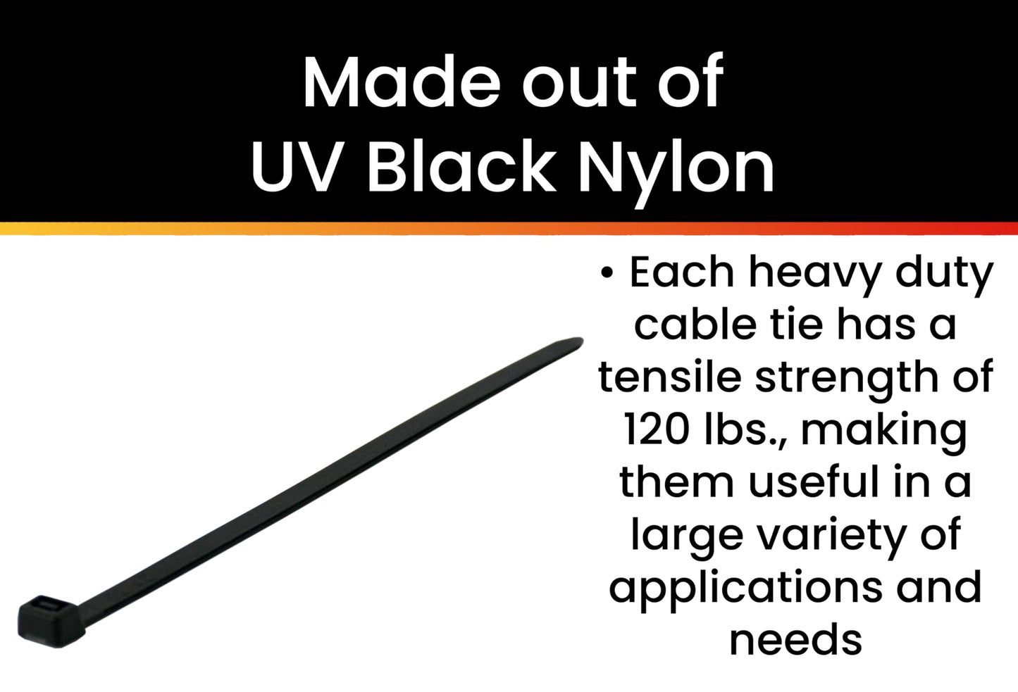 Pro Tie Heavy Duty Cable Ties, Self-Locking Nylon Cable Wire Ties for Indoor and Outdoor Use | 7.9-Inch, 120 lbs. Tensile Strength, UV Black Nylon