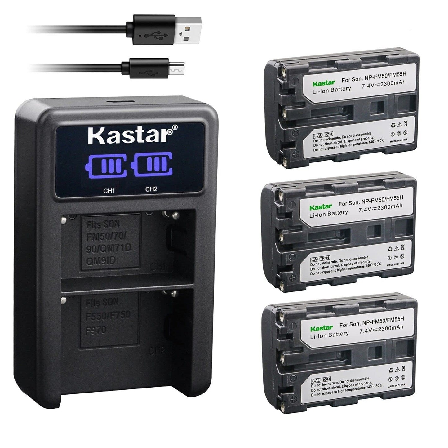 Kastar 3-Pack NP-FM50/FM55Battery and LED2 USB Charger Compatible with Sony DCR-TRV16 DCR-TRV17 DCR-TRV18 DCR-TRV19 DCR-TRV20 DCR-TRV22 DCR-TRV23