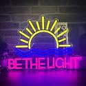 Be The Light Neon Sign Yellow Sunrise Neon Light Inspirational Letter Neon Light Up Sign Boho Wall Art LED Light Sign for Party Birthday Home Bedroom