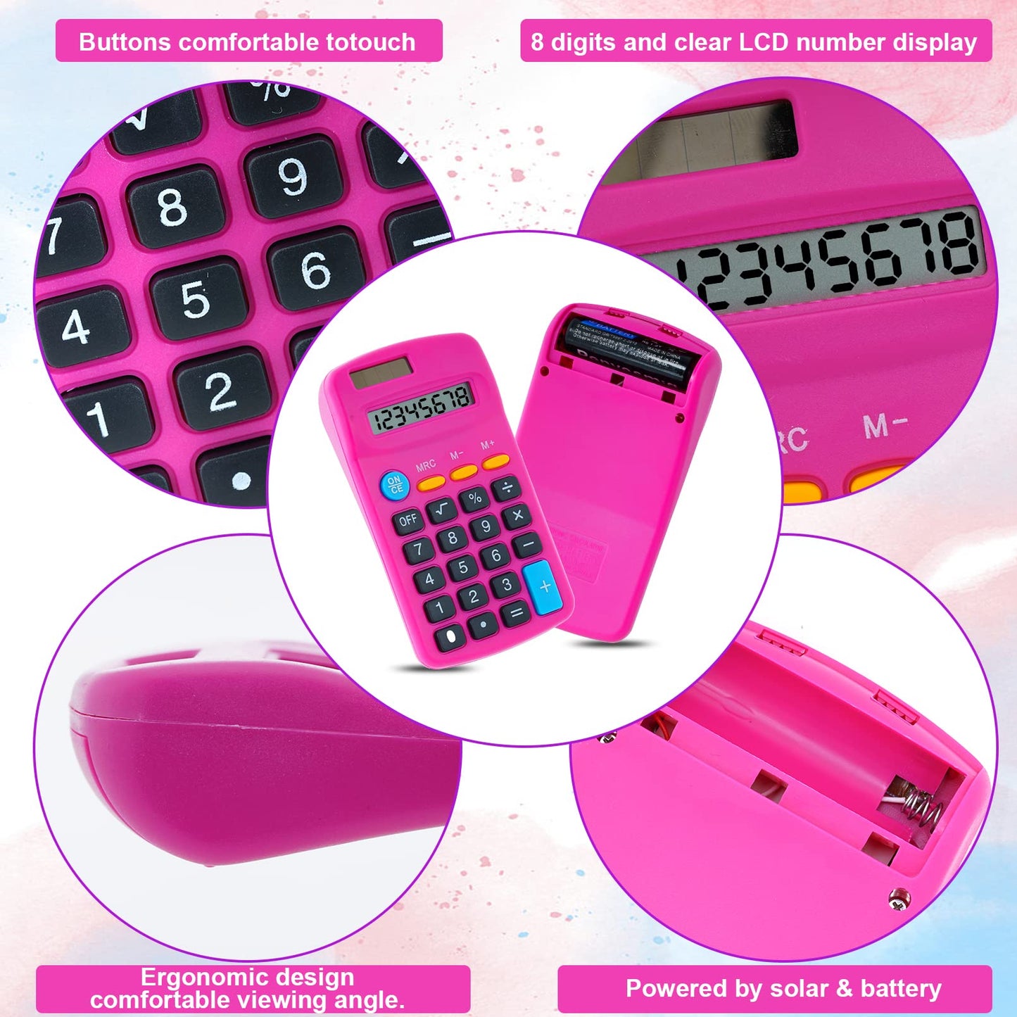 18 Pieces Pocket Calculator,Pocket Size Mini Calculators,8 Digit Display Basic Calculator,Solar Battery Dual Power Desktop Calculators for Students