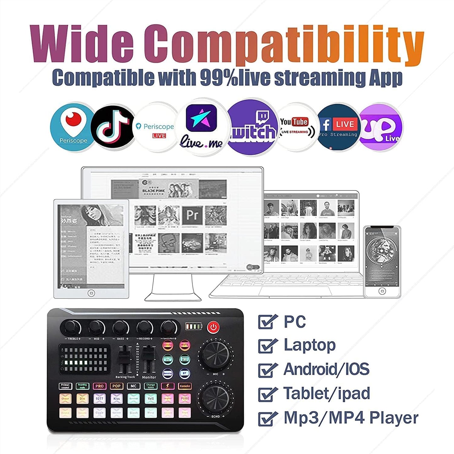 SINWE Podcast Microphone Bundle, BM-800 Condenser Mic with Live Sound Card Kit, Podcast Equipment Bundle with voice changer and Mixer functions for PC