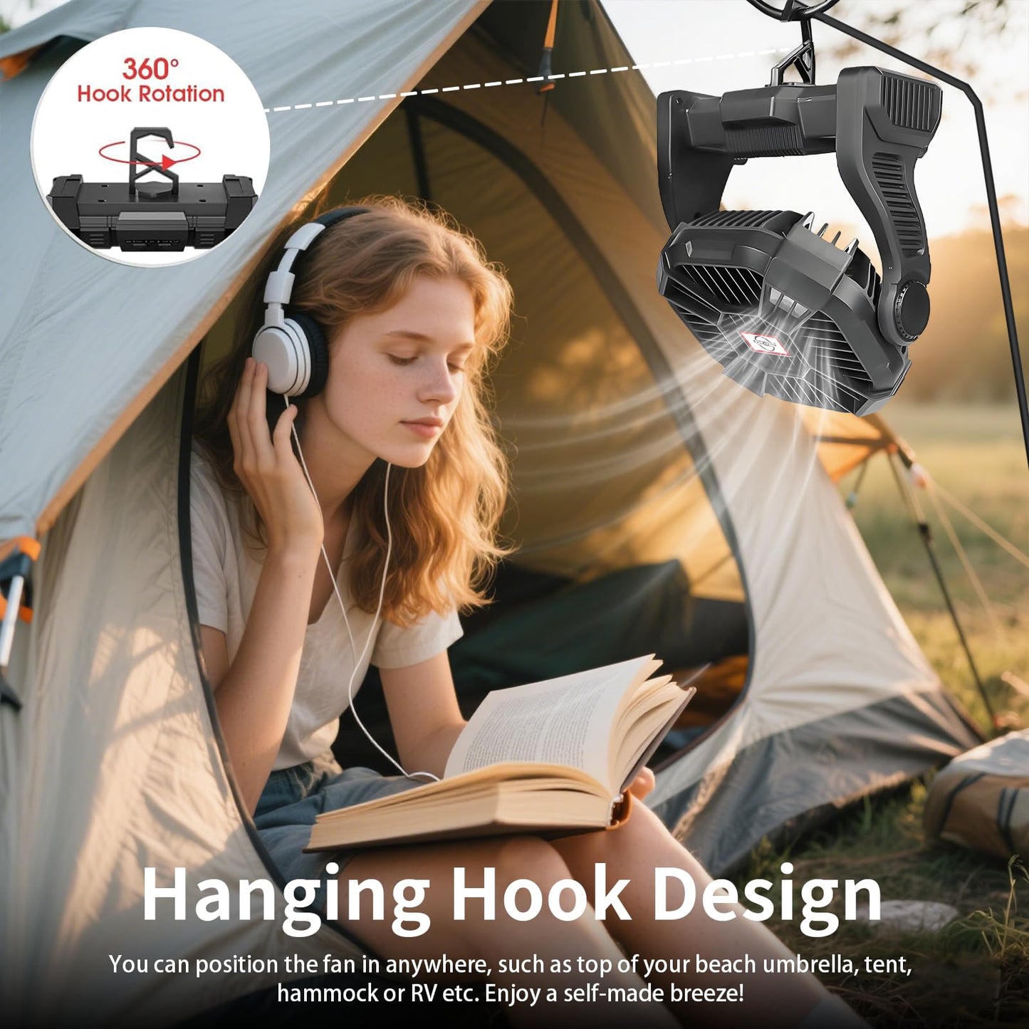 Portable Fan Rechargeable, 25400mAh Cordless Battery Powered Fan with LED Lantern, USB C Battery Operated for Travel Bedroom Home Camping Tent Office