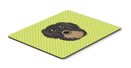 Caroline's Treasures BB1275MP Checkerboard Lime Green Longhair Black and Tan Dachshund Mouse Pad, Hot Pad or Trivet for Home Office Gaming Working