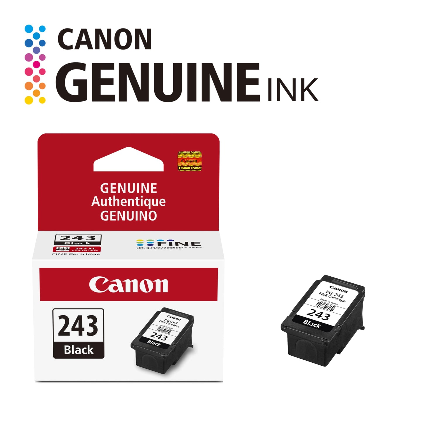 Canon PG-243 Genuine Black Ink Cartridge, Compatible with iP2820, MX492, MG2420/2520/2920/2922/2924/3020/2525, TS3120/302/302a/202/4520/3320