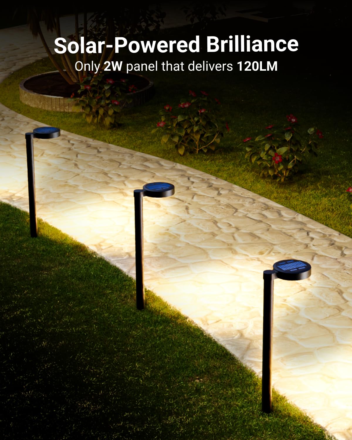 Sunco 6 Pack 2W LED Solar Pathway Walkway Backyard Garden Patio Residential Ambient Decorative Outdoor Light-MD4, 120 Lumens, Selectable CCT 2700K