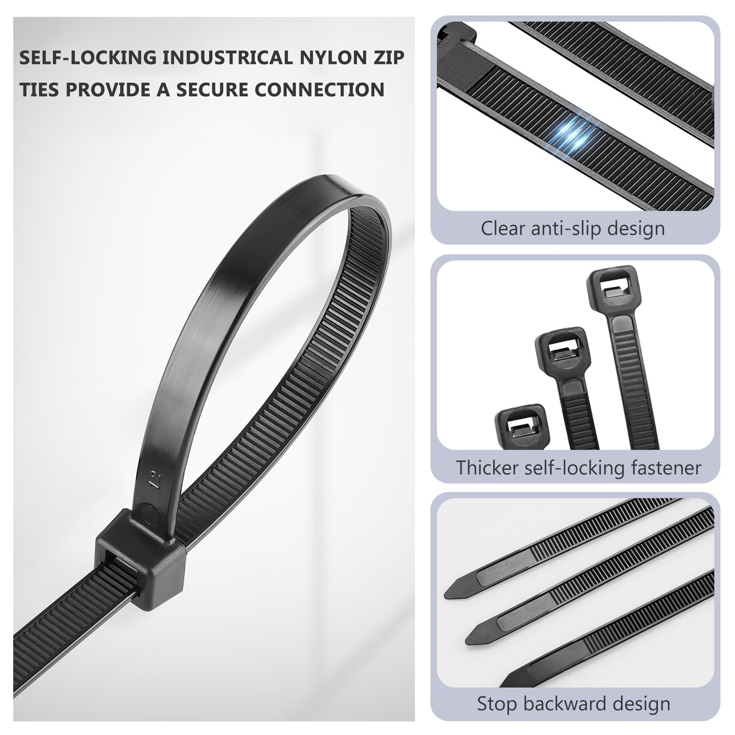 Zip Ties 6 inch Black Zip Ties 100 Pack, Wire Ties with 50lb Tensile Strength, UV Resistant Cable Ties, Self-locking Plastic Ties for Indoor