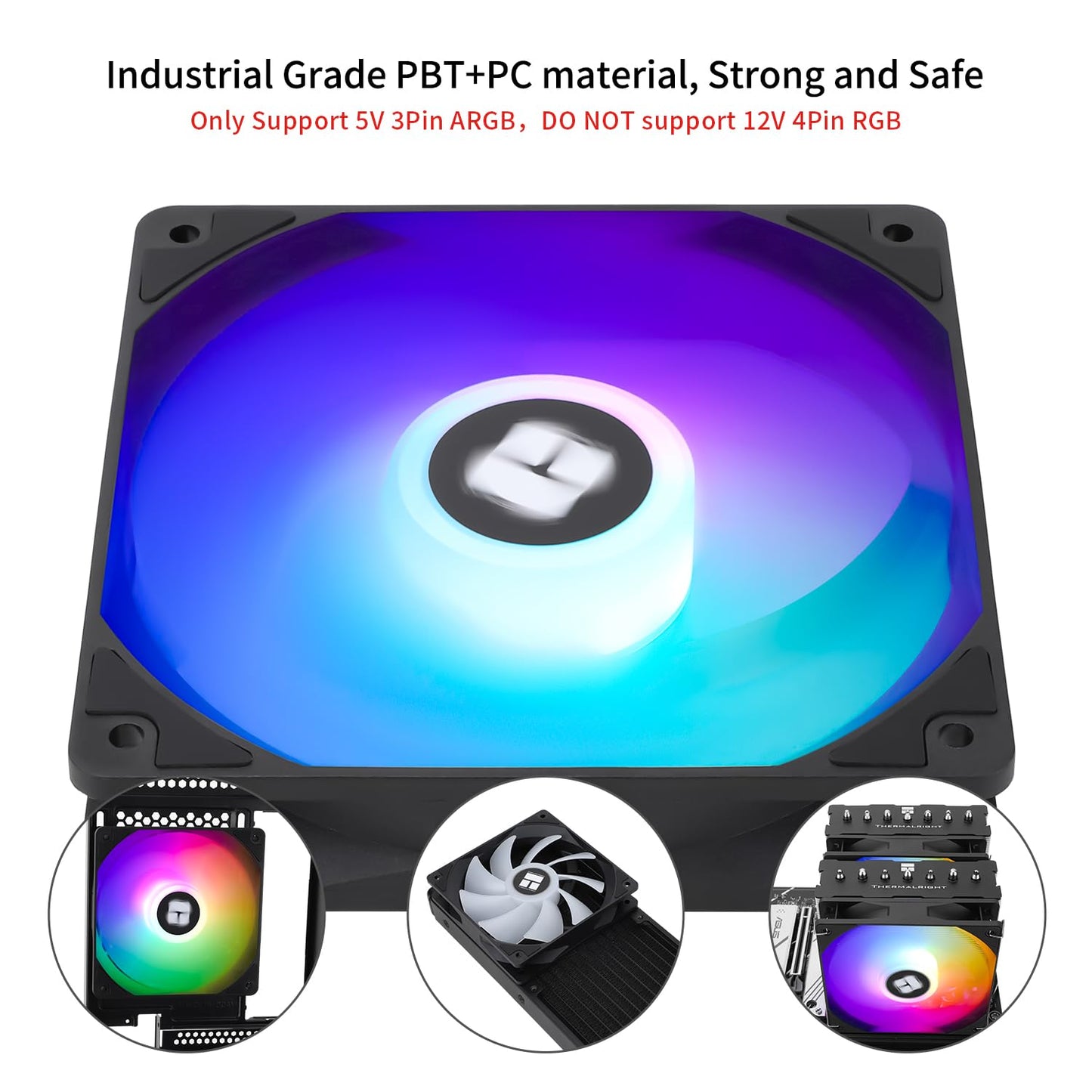 Thermalrlght TL-C12C-S CPU Fan 120mm ARGB Case Cooler Fan, 4pin PWM Silent Computer Fan with S-FDB Bearing Included, up to 1550RPM Cooling Fan