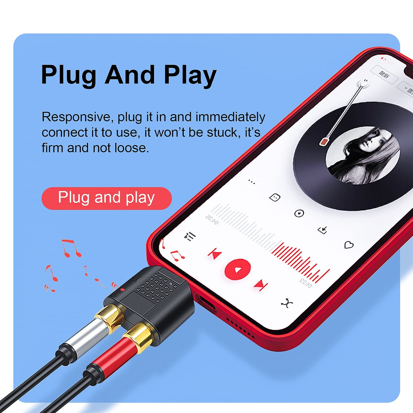 Oxsubor 3.5mm to RCA Splitter Adapter Gold Plated 3.5mm Male Stereo to 2 RCA Female Jack Y Plug Audio Converter (2 Pack)