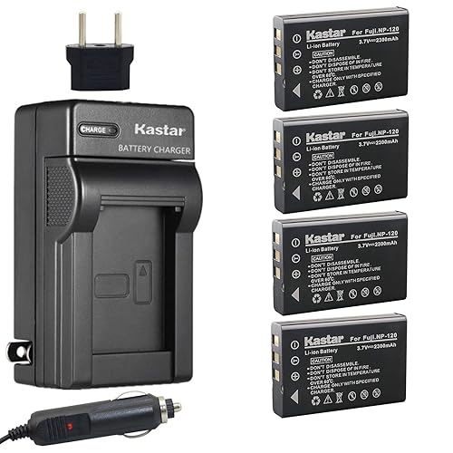 Kastar 4X Battery + Charger for Fujifilm NP-120 FinePix 603, F10, F11, KYOCERA Contax Tvs Digital, RICOH Caplio 300G, Caplio 400G Wide, Caplio Pro G3