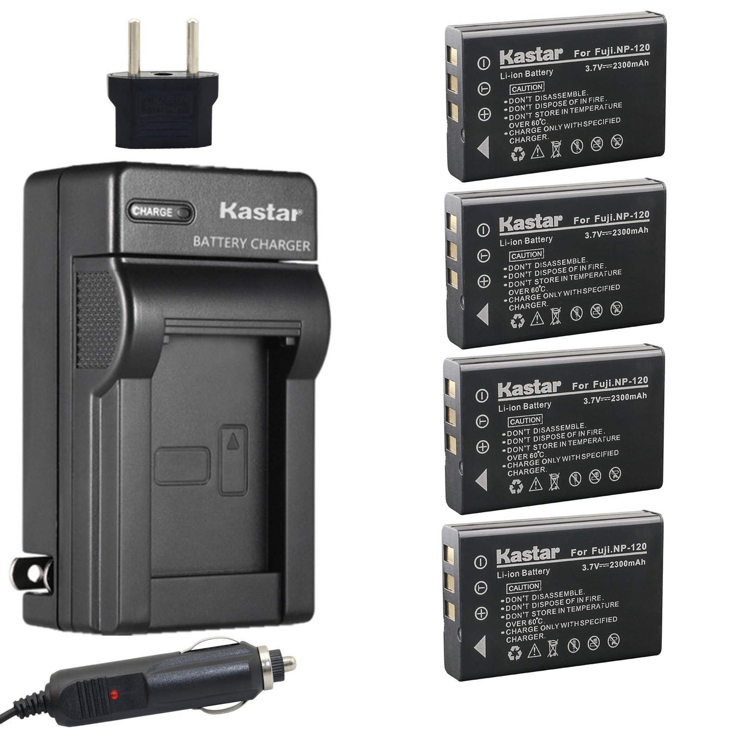 Kastar 4X Battery + Charger for Fujifilm NP-120 FinePix 603, F10, F11, KYOCERA Contax Tvs Digital, RICOH Caplio 300G, Caplio 400G Wide, Caplio Pro G3