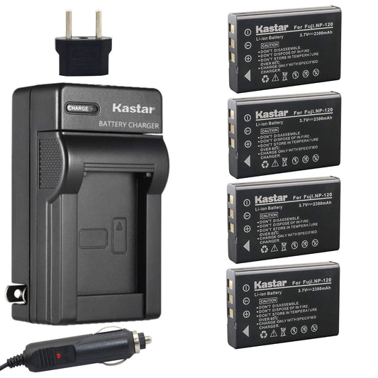 Kastar 4X Battery + Charger for Fujifilm NP-120 FinePix 603, F10, F11, KYOCERA Contax Tvs Digital, RICOH Caplio 300G, Caplio 400G Wide, Caplio Pro G3