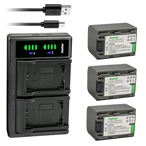 Kastar 3-Pack Battery NP-FP70/FP71 and LTD2 USB Charger Compatible with Sony DCR-HC21 DCR-HC22 DCR-HC23 DCR-HC24 DCR-HC26 DCR-HC28 DCR-HC30 DCR-HC32