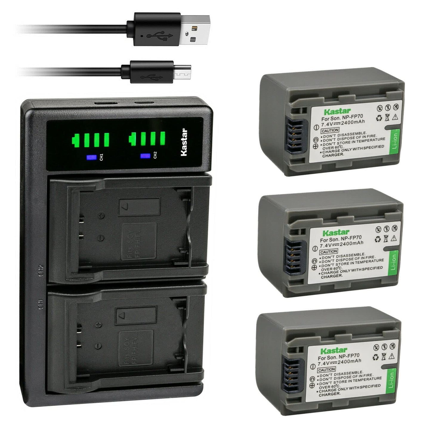 Kastar 3-Pack Battery NP-FP70/FP71 and LTD2 USB Charger Compatible with Sony DCR-HC21 DCR-HC22 DCR-HC23 DCR-HC24 DCR-HC26 DCR-HC28 DCR-HC30 DCR-HC32