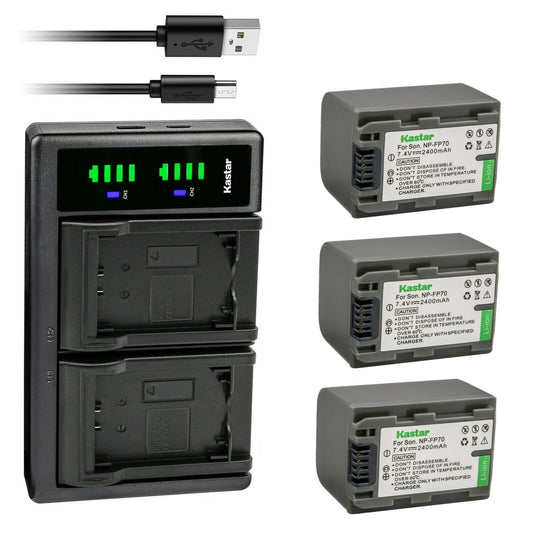 Kastar 3-Pack Battery NP-FP70/FP71 and LTD2 USB Charger Compatible with Sony DCR-HC21 DCR-HC22 DCR-HC23 DCR-HC24 DCR-HC26 DCR-HC28 DCR-HC30 DCR-HC32