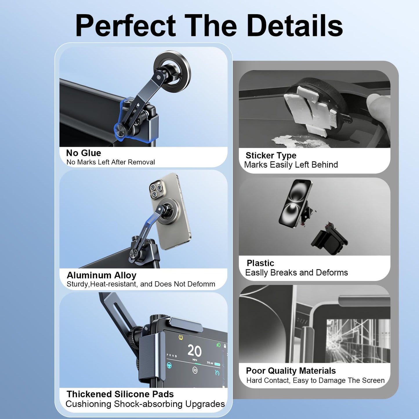 Yisuke Magnetic Phone Mount Compatible with Tesla Model 3 Model Y, Car Holder 2025, Compatible with iPhone MagSafe 17/16/15/14/13/12 (Compatible