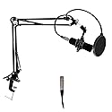 Pyle Microphone Boom Arm Stand - Adjustable Scissor Mic Arm with Desk Clamp, Metal Shock Mount & Adapter Clips - 2.26ft Max Extension for Podcasting