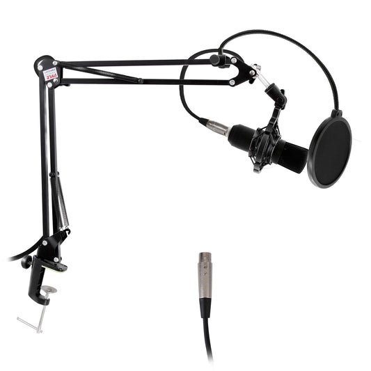 Pyle Microphone Boom Arm Stand - Adjustable Scissor Mic Arm with Desk Clamp, Metal Shock Mount & Adapter Clips - 2.26ft Max Extension for Podcasting