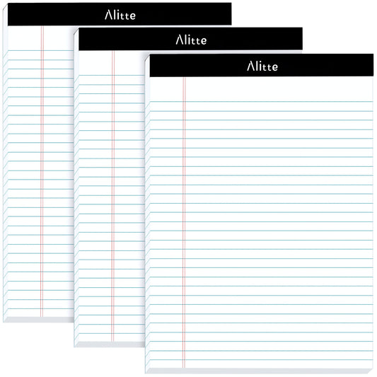 Alitte Legal Notepads 8.5 x 11, Pack of 3 - Perforated Wide Ruled Writing Pad - Premium Thick Paper, No Ink Bleeding - Blank Legal Pads For Home