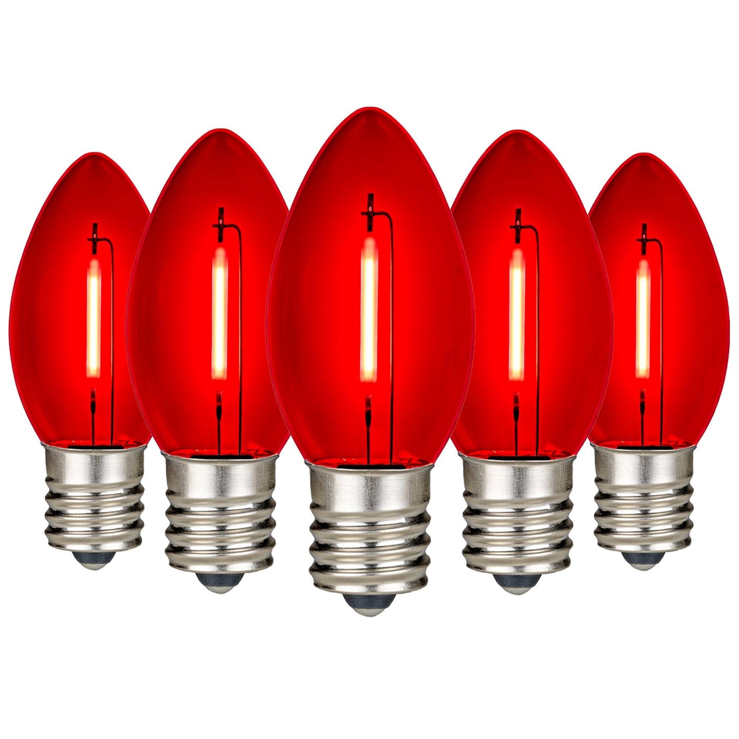 Novelty Lights 25 Pack Red C9 LED Filament Bulbs, Shatterproof Plastic