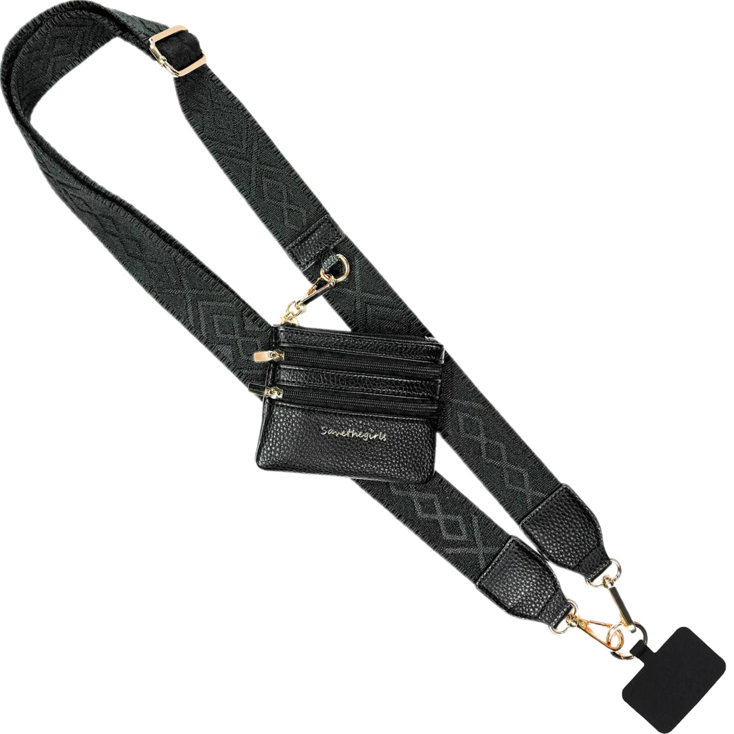 Save the Girls Original Clip and Go Phone Strap Original (Green Camo - Green Pouch) - Crossbody Phone Strap Chain with Zipper Wallet Pouch - Phone