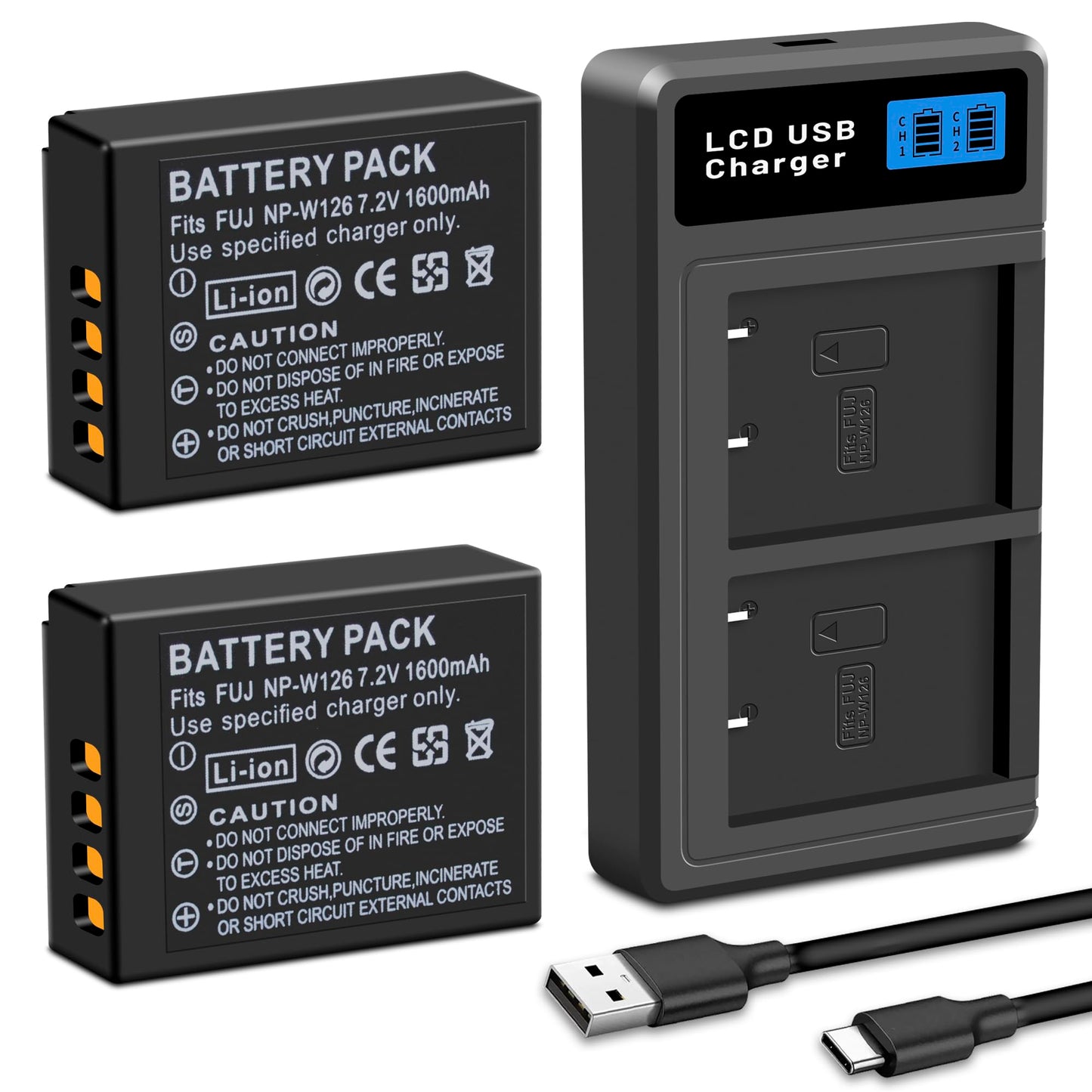 SUGUBU 2-Pack NP-W126/W126S Battery(1600mAh) and LED Dual Charger Compatible with Fujifilm X100V X100VI X100F X-T100 X-T200 X-T1 X-T2 X-T3 X-T10 X-T20