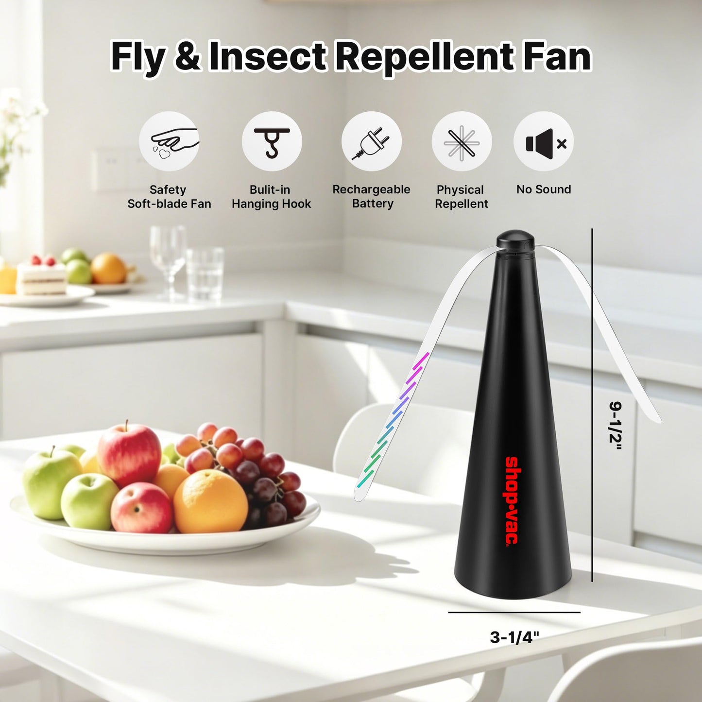 Shop-Vac Fly Fans for Tables Rechargeable 4 Pack, Portable Outdoor Food Fan
