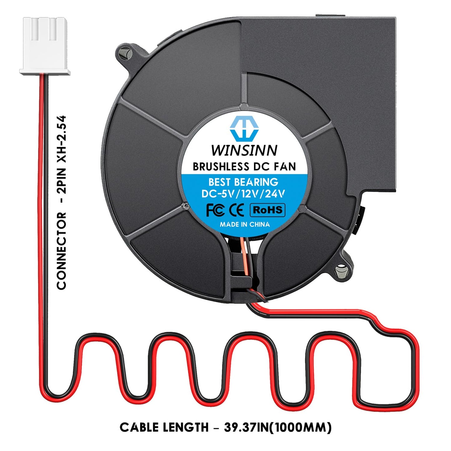 WINSINN DC 97mm Blower Fan 24V 9733 Dual Ball Bearing Brushless Cooling Turbine Turbo 97x33mm 2PIN