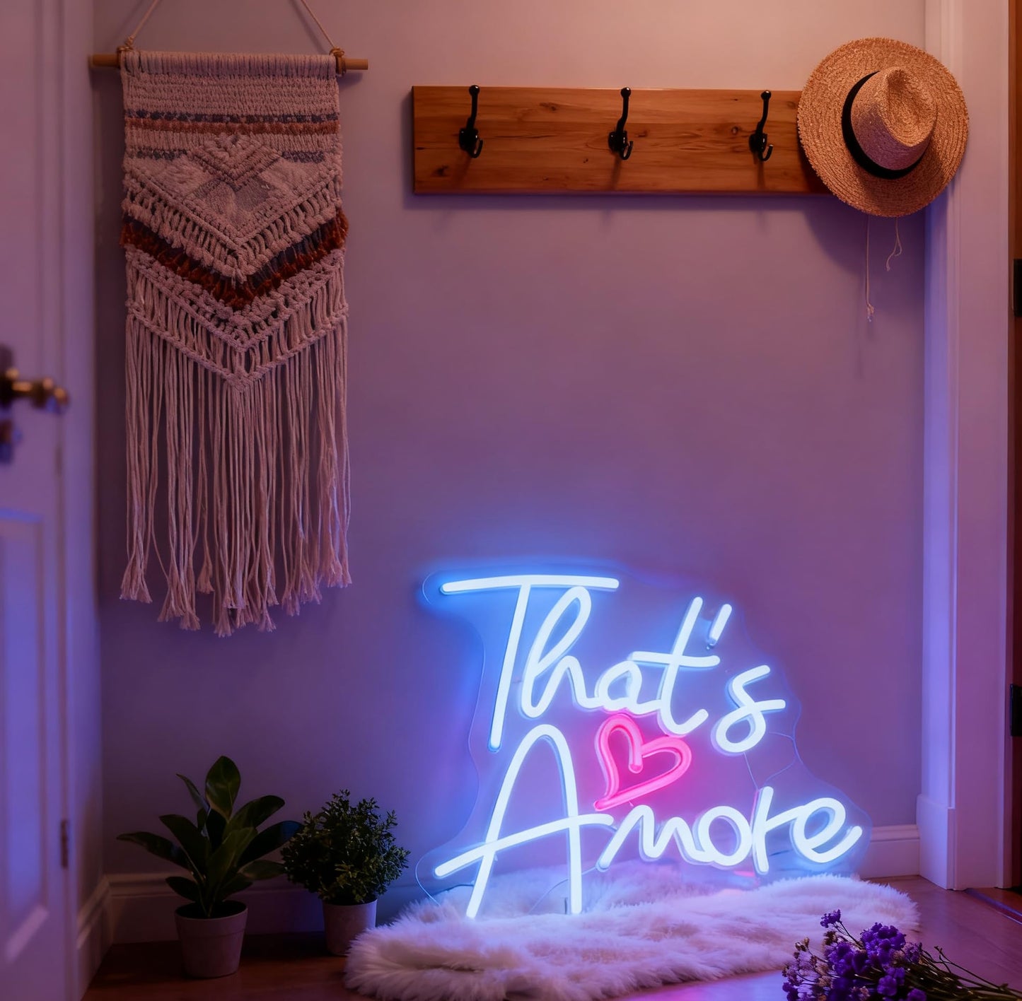 Valentines Day Gift Thats Amore LED Neon Sign, USB Powered Dimmable Decorative Neon Light Romantic Wedding Date Night Party Home Bedroom Living Room