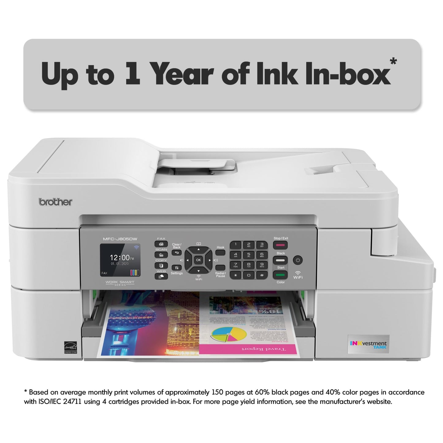 Brother MFC-J805DW INKvestmentTank Color Inkjet All-in-One Printer with Mobile Device and Duplex Printing with Up to 1-Year of Ink in-Box, White, One