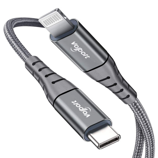 volport USB C to Lightning Cable 3ft [MFi Certified] Grey Silver, 1m Braided Fast Charging Data Transfer Cable for Apple iPhone 14 13 12 11 Pro Max X…