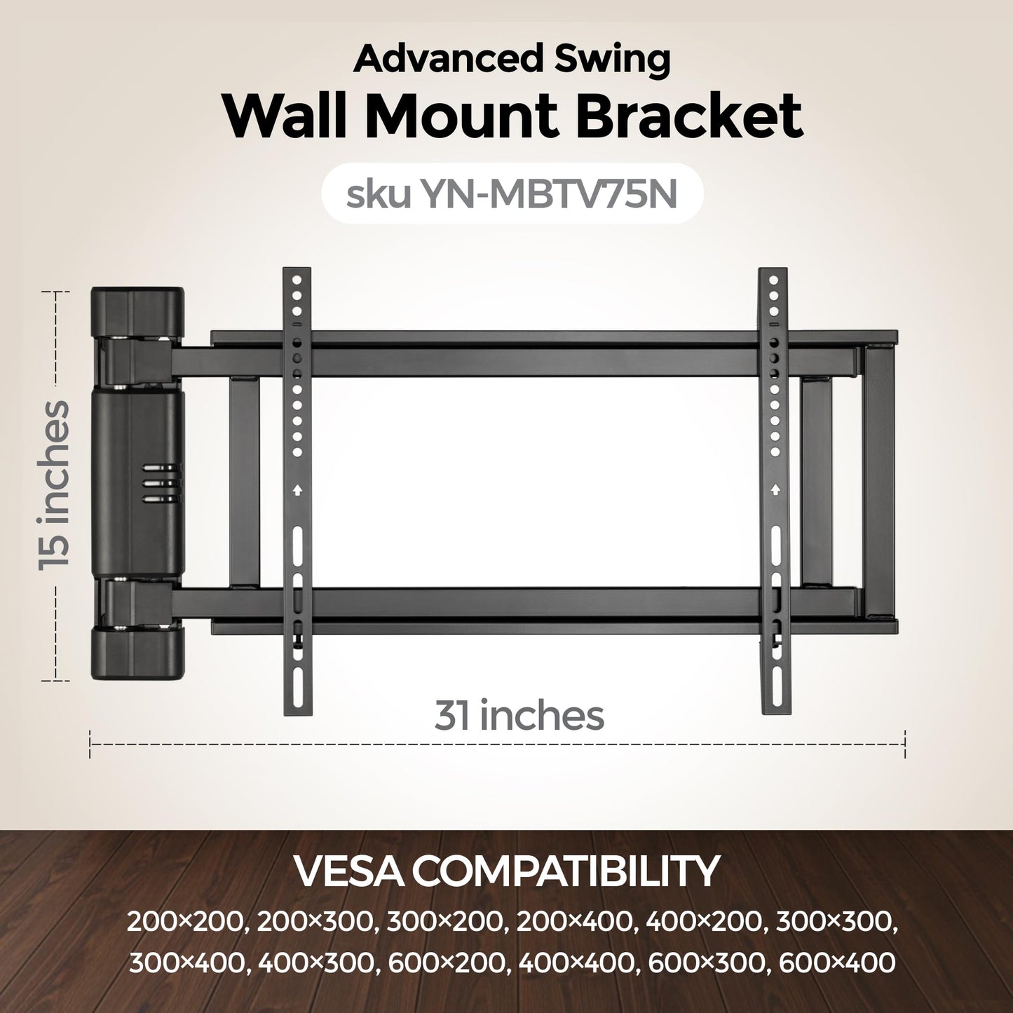 ynVISION.DESIGN Swing Wall Mount Bracket for 32"-75" TVs | Hinged | Swings Open up to 180 Degrees with 1 Finger for Easy Television Service (Pack of