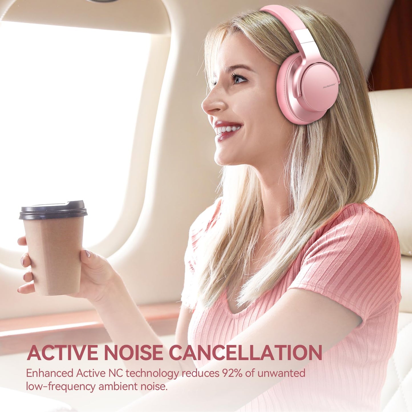 AUSDOM E7 Bluetooth Active Noise Cancelling Headphones, Wireless Over Ear ANC with Microphone, Hi-Fi Stereo Sound, 50H Playtime, Comfortable Earpads…