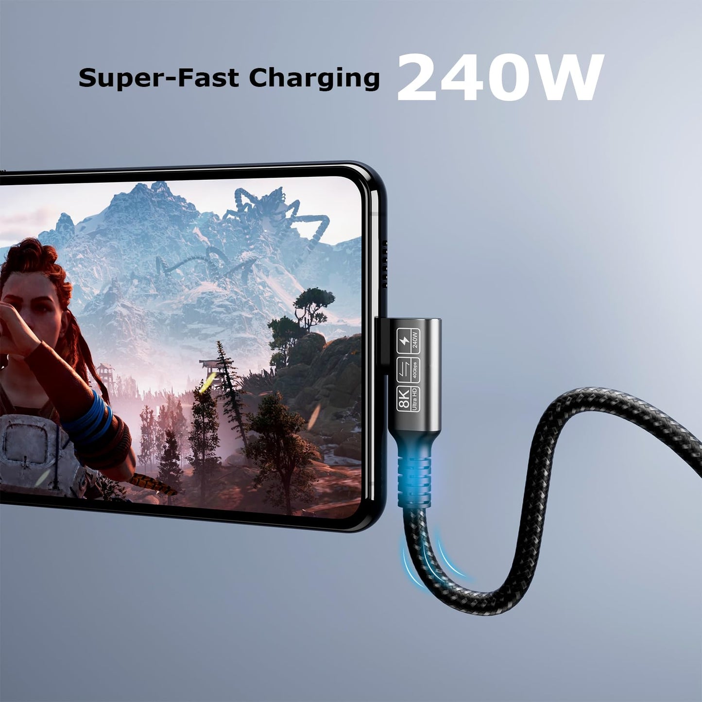 USB C 4 Extension Cable, with Thunderbolt 4 Cable, 240 W Charging, 40 Gbps Data, 8K @ 60Hz 4K, PD3.1, USB C Female, for Hub, Dock MacBook, SSD