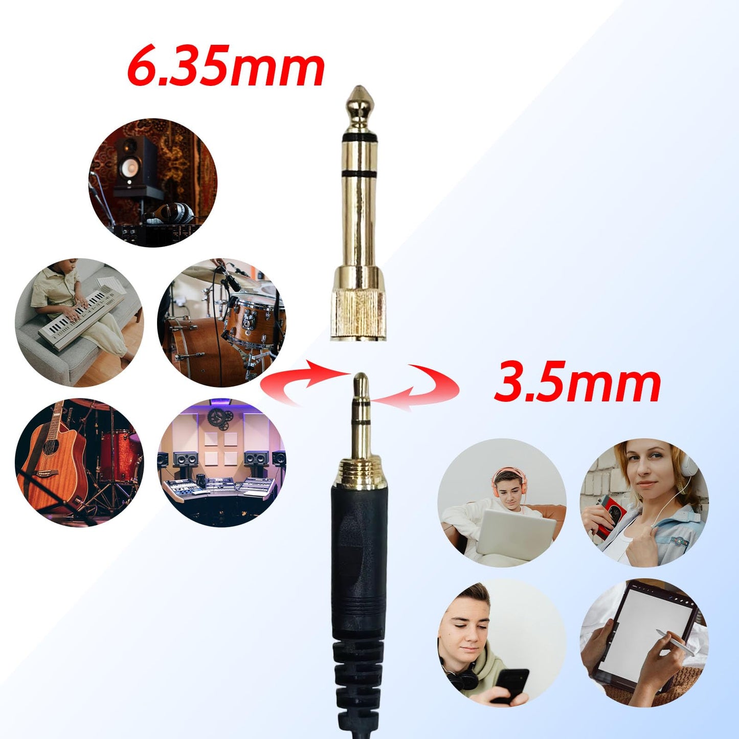 Rhinenet Replacement Cable for AKG Q701 / K712 / K702 / K240 / K240 MK II / K141 / K171 Headphones Audio Cable Wire with 6.35mm Adapter