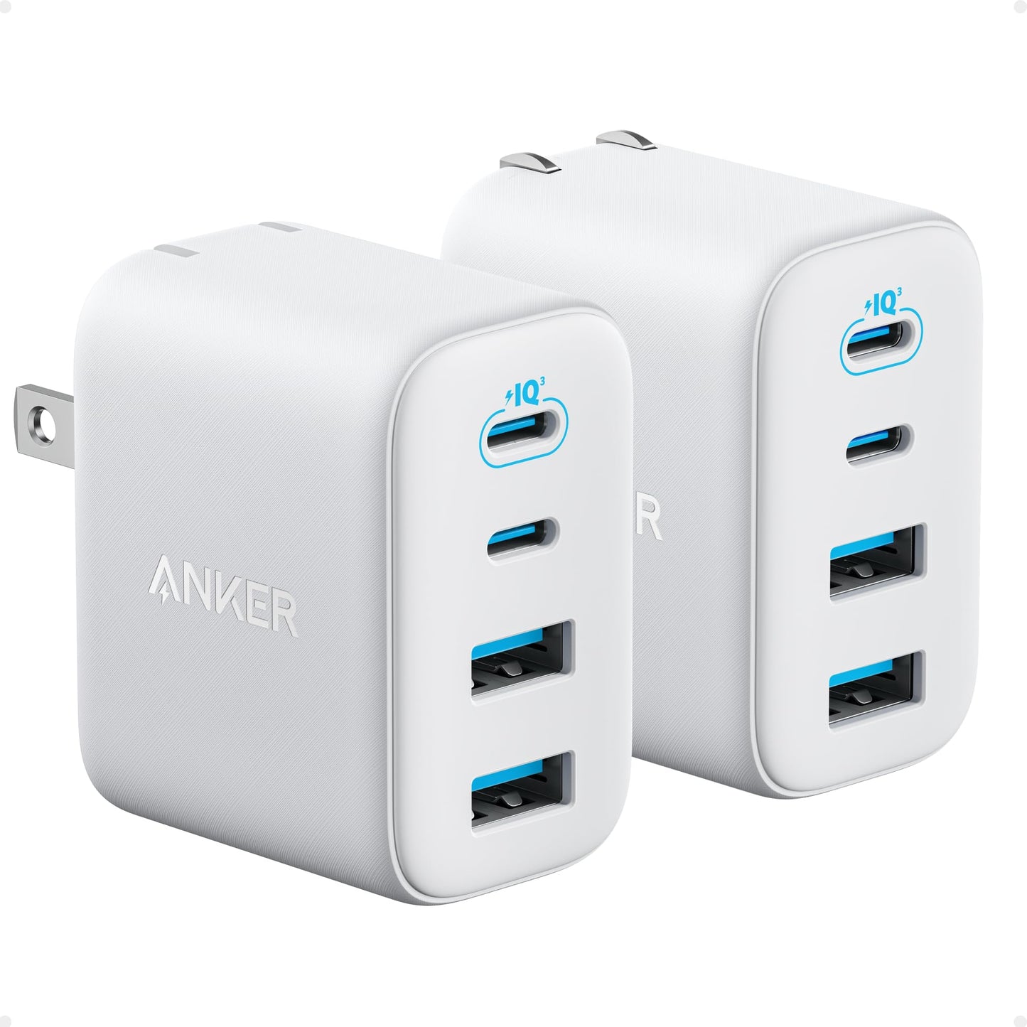 Anker Zolo USB C Charger Block,2-Pack Type C Charger Fast Charging with 50W Max Output,2 USB-C and 2 USB-A,Compact and Stable Design,for iPhone 17/16